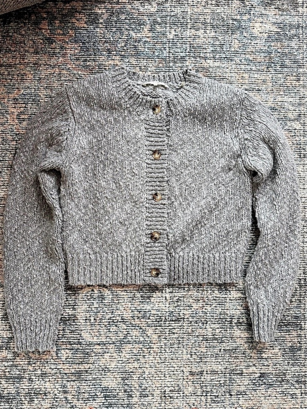 FRAME Heather Grey Chunky Wool Blend Cardigan Sweater Size S